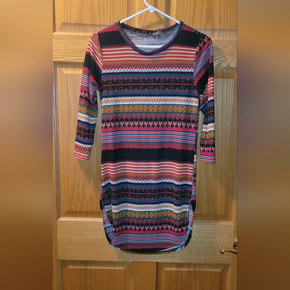 NWOT Cleo Vibrant Patterned Long Sleeve Shirt Dress WOMENS LARGE NICESO CUTE